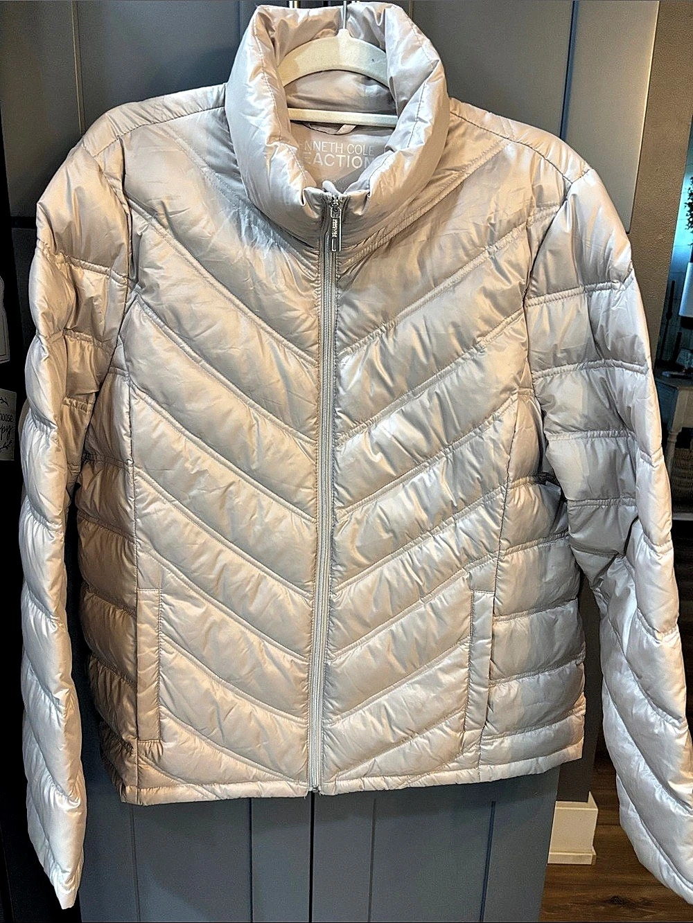 Kenneth Cole Reaction Quilted Puffer Jacket Silver XXL Like New